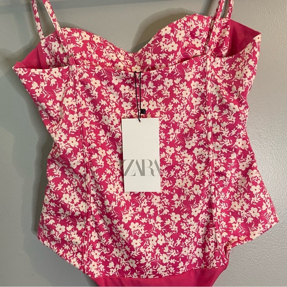 ZARA NWT Pink Floral Corset Bodysuit  Barbiecore One Piece Blogger SZ/Med - Picture 6 of 12